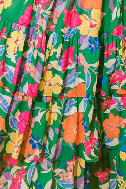Floral Print Sleeveless Ruffle Tiered Maxi Dress